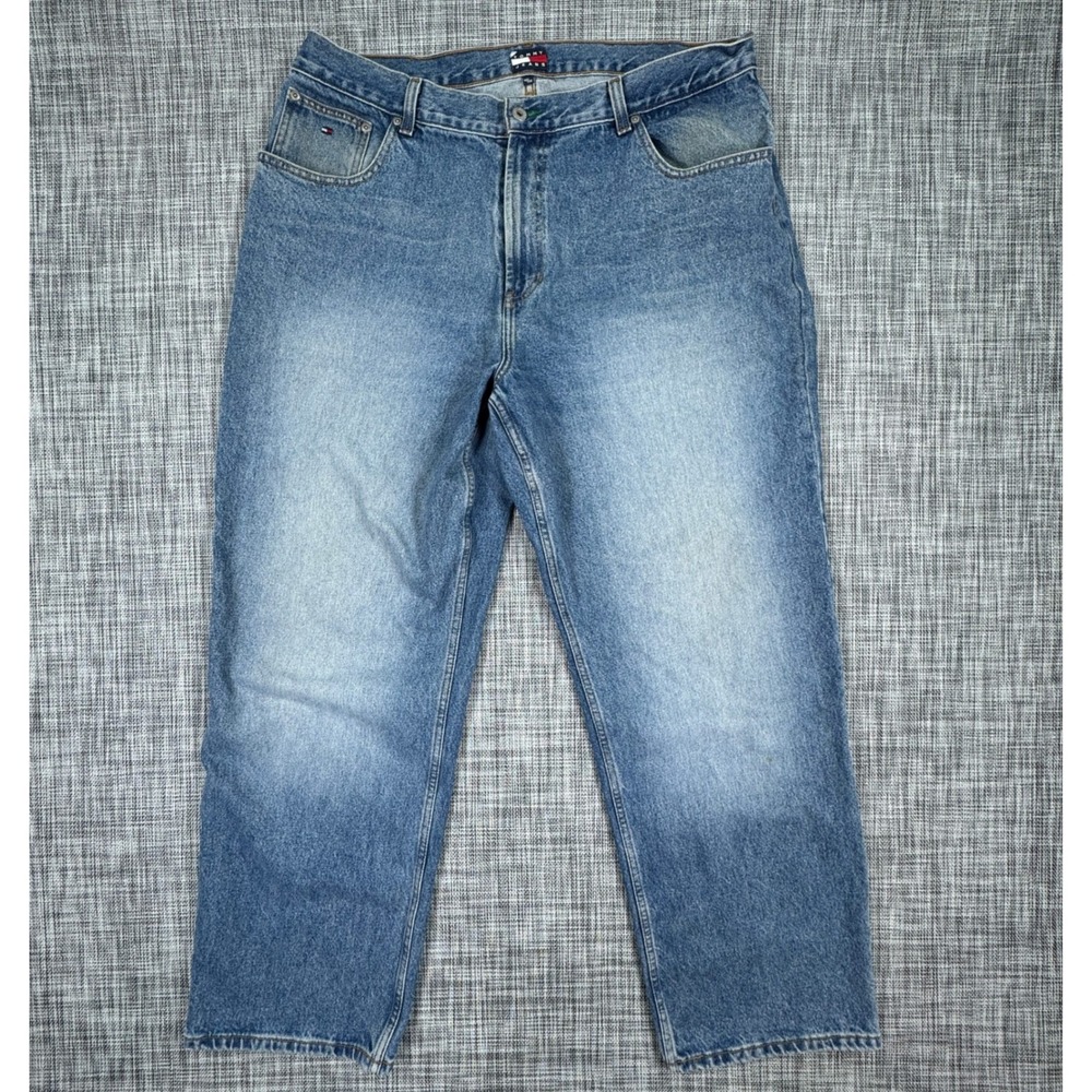 Tommy Hilfiger Jeans Mens 40x32 Blue Cotton Straight Leg Denim Flag Logo Pockets
